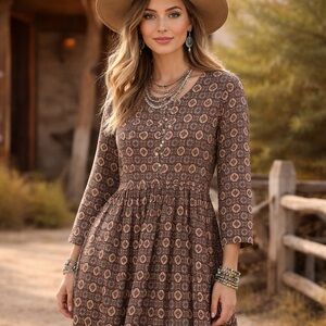 Double D Ranch Geometrical print shoulder pads Dress Size Small Vintage